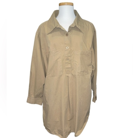 Basin+Range Women's Dress Size XL Tan Long Sleeve Collared Button Up 100% Cotton - Picture 1 of 10